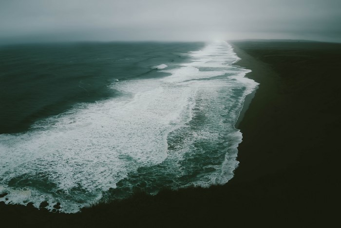Misty San Francisco Coastal Waves Crashing on Shoreline