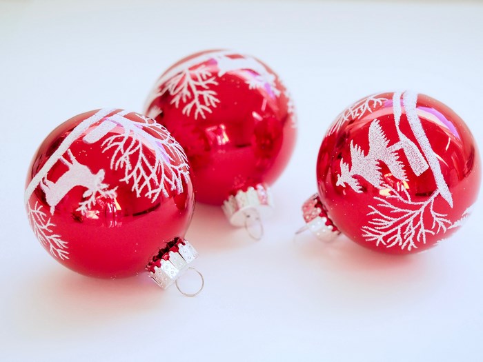 Red Christmas Ornaments with White Winter Designs