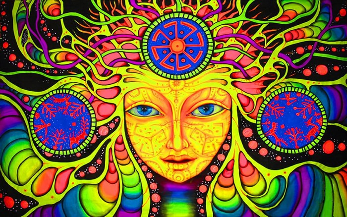 Vibrant Psychedelic Face with Abstract Patterns