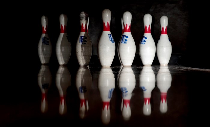 Bowling pins with reflections