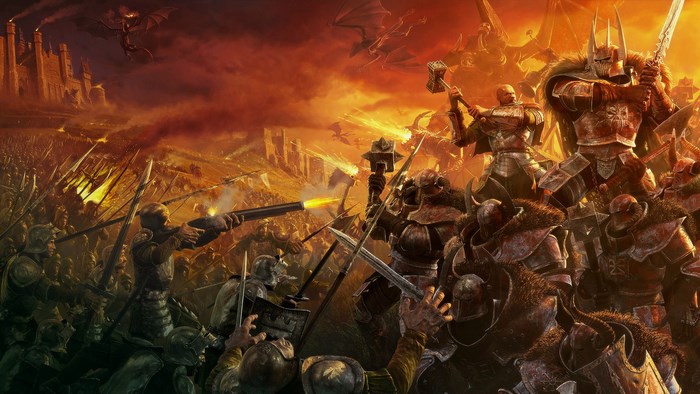 Warhammer battle with dragons and knights