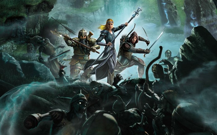 The Lord of the Rings: War in the North characters fighting orcs