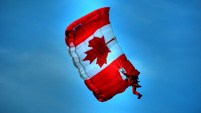 Skydiver with Canadian Flag Parachute