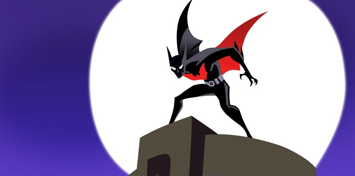 Batman Beyond standing on a building