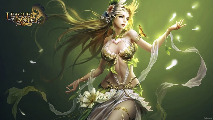 League of Angels character with butterfly and flowers