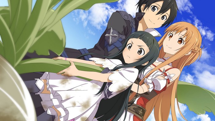 Kirito, Asuna, and Yui from Sword Art Online