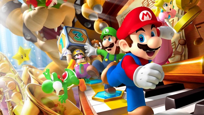 Mario, Luigi, Peach, Bowser, Wario, and Yoshi from Super Mario