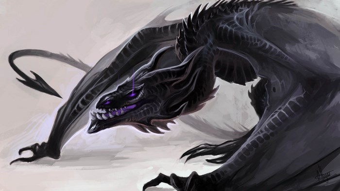 Black dragon with purple eyes