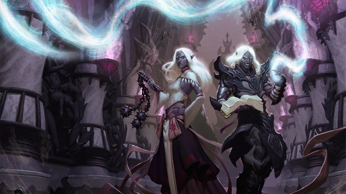 Dungeons and Dragons: Two dark elves casting spells
