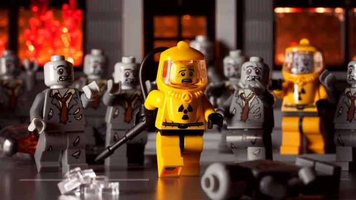 Lego zombie apocalypse with hazmat suit