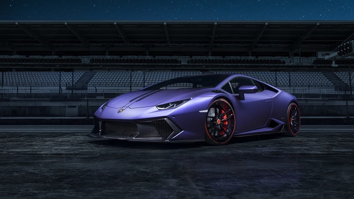 Purple Lamborghini Huracan on Race Track at Night