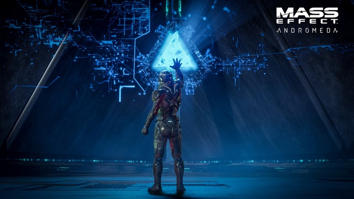 Mass Effect Andromeda: Character Reaching for Energy Triangle