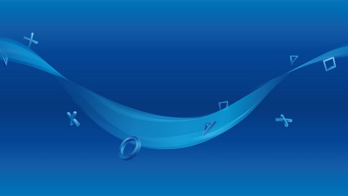 PlayStation Symbols on Blue Gradient Wave