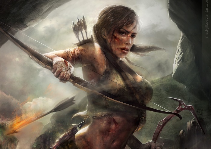 Lara Croft Ready to Strike with Bow and Arrow