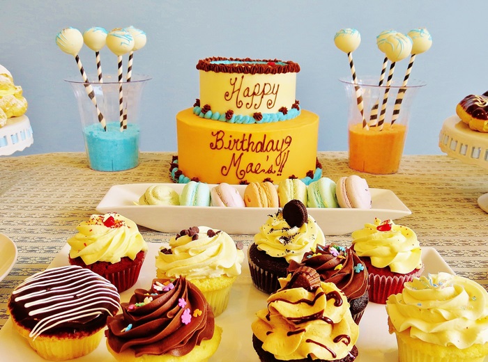 Birthday cake and cupcakes for Mae's birthday
