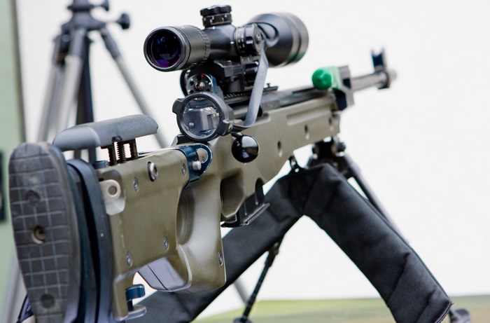 Accuracy International sniper rifle with scope