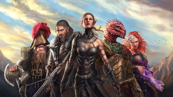Divinity Original Sin 2 characters in front of mountains