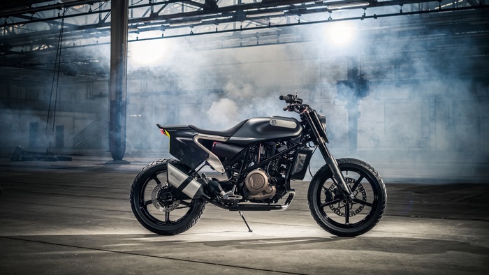 Husqvarna Svartpilen 701 motorcycle in warehouse