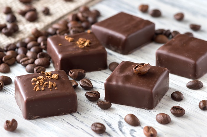 Chocolate candies with coffee beans