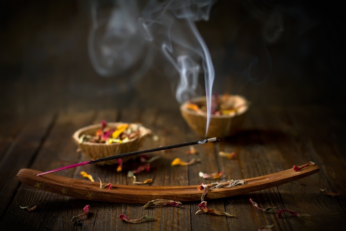 Burning Incense Stick with Smoke in Wooden Holder 4K