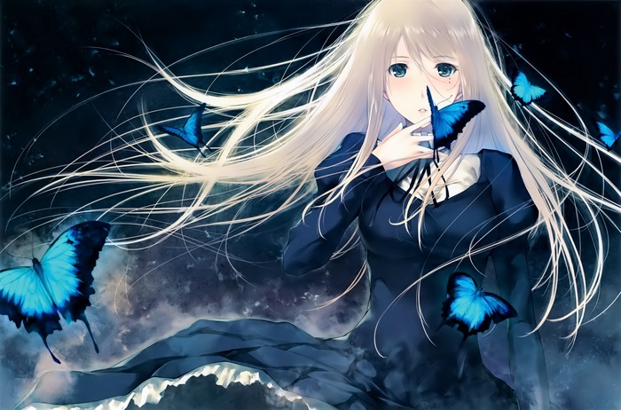 Girl with blue butterflies 4K