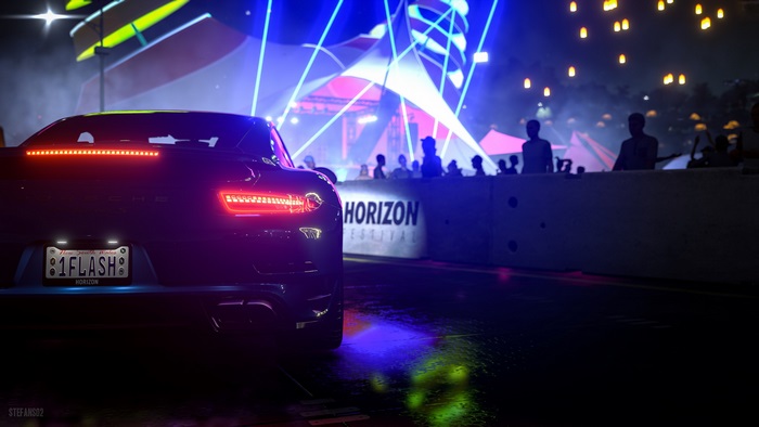 Car at Horizon Festival at night