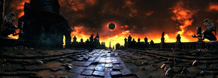 Dark Souls III 4K panorama with eclipse