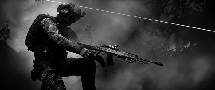 Soldier with rifle in a forest, Battlefield 4 4K