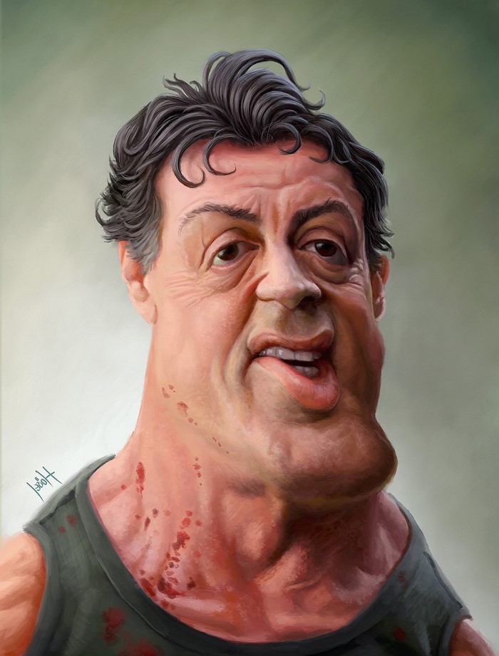 Caricature of Sylvester Stallone as Rambo