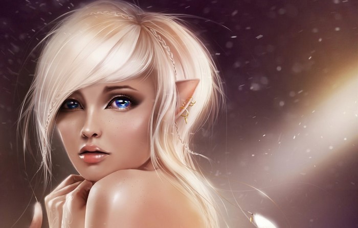 Anime elf girl with blonde hair and blue eyes