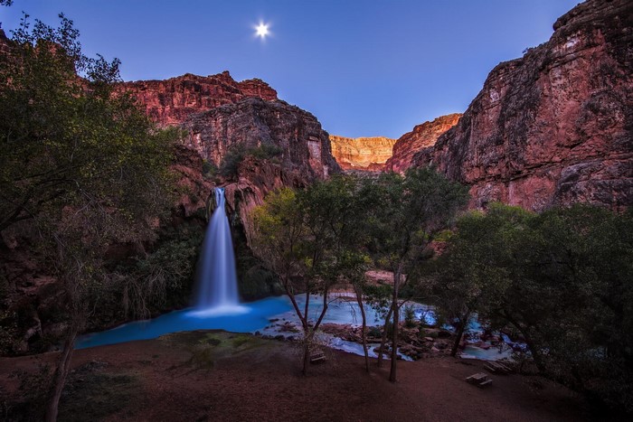 Waterfall in Grand Canyon National Park at night