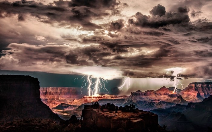 Grand Canyon Lightning Storm at Night