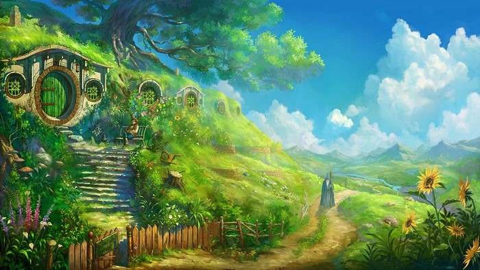 The Shire Landscape Featuring Bag End from The Lord of the Rings