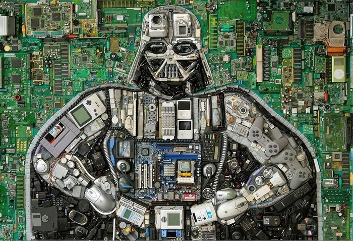 Darth Vader made of computer hardware and electronics