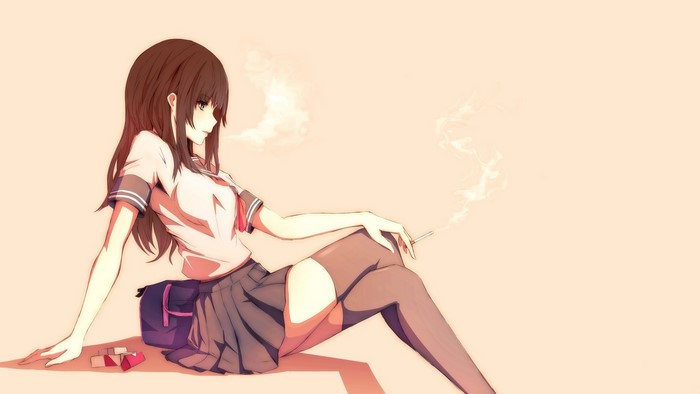 Anime girl in school uniform smoking