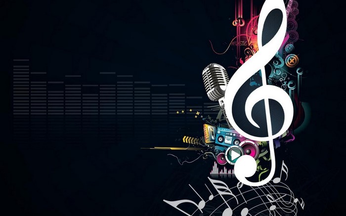 Abstract music illustration with treble clef and microphone