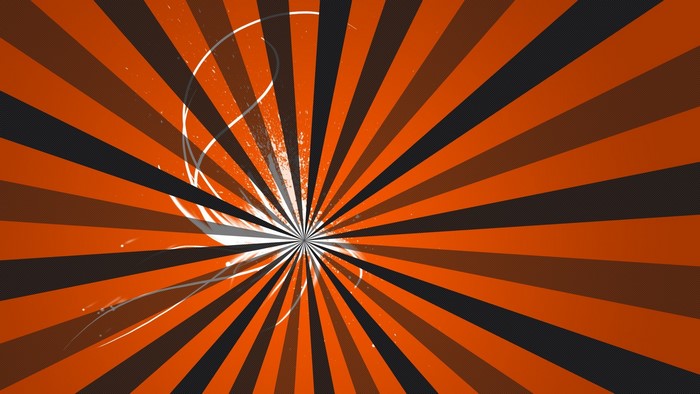 Orange and black abstract sunburst with white splashes