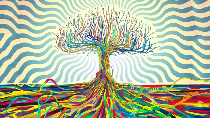 Psychedelic Abstract Tree with Colorful Wires