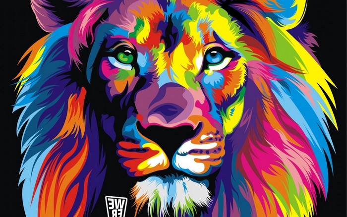 Colorful abstract lion portrait