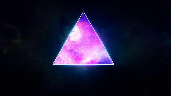 Abstract glowing triangle in space