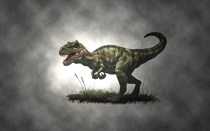 Tyrannosaurus Rex dinosaur in a misty environment