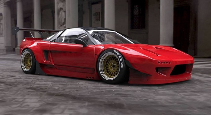 Red Honda NSX with widebody kit and spoiler