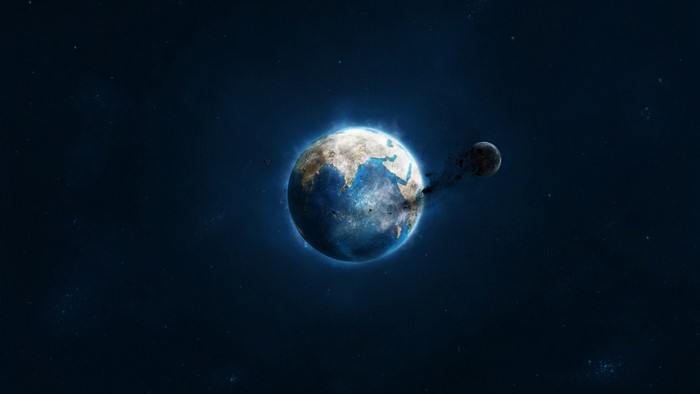 Earth and Moon in Space during Destruction