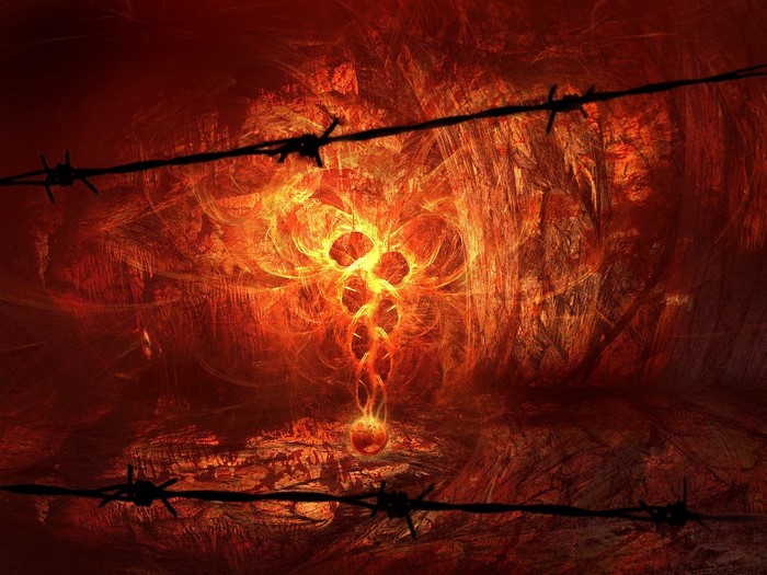 Fiery abstract with barbed wire