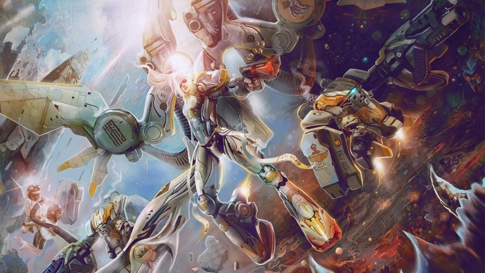 Women in mechs fighting in space