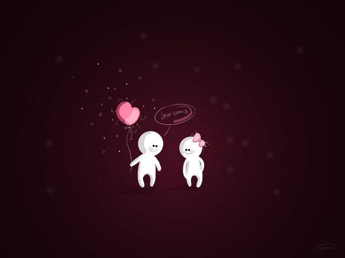 Cute couple with heart balloon and text bubble