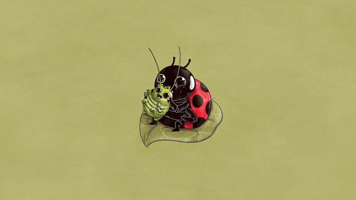 Ladybug and aphid on a leaf