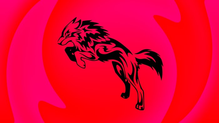 Tribal wolf illustration on red background