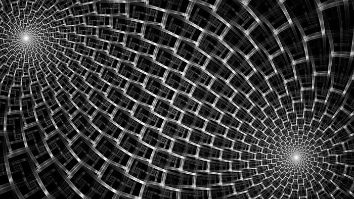 Abstract monochrome fractal grid with spiral patterns