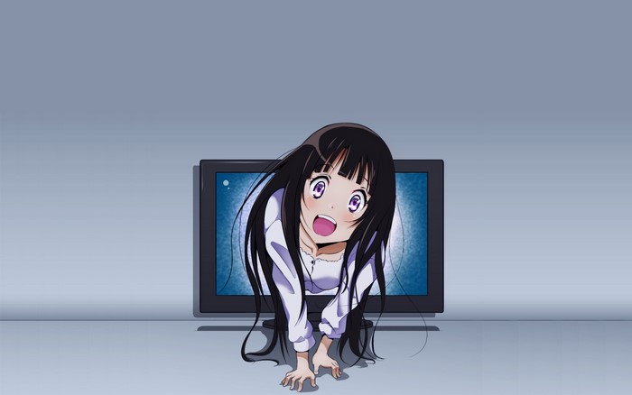Chitanda Eru from Hyouka emerging from TV
